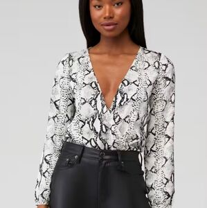 BB Dakota Women's Satin Snake Black and White Bodysuit
